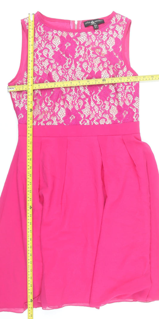 Little Mistress Women's Pink Lace Fit & Flare Dress Size 12