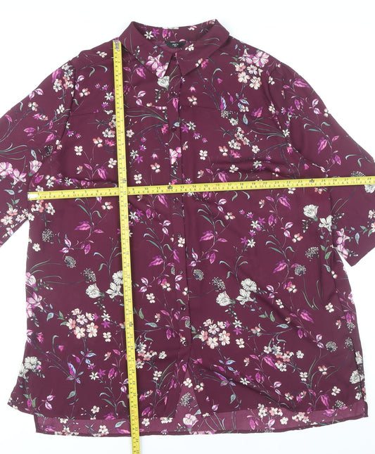 M&Co Women's Plus Size 22 Purple Floral 3/4 Sleeve Button-Up Shirt