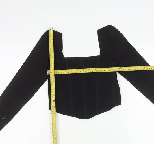 New Look Women’s Black Petite Cropped Blouse UK 10 Slim Fit Party Top