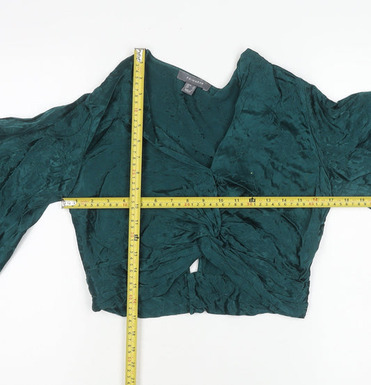 Primark Women’s Green Cropped Satin Blouse Flared Sleeve Size 10