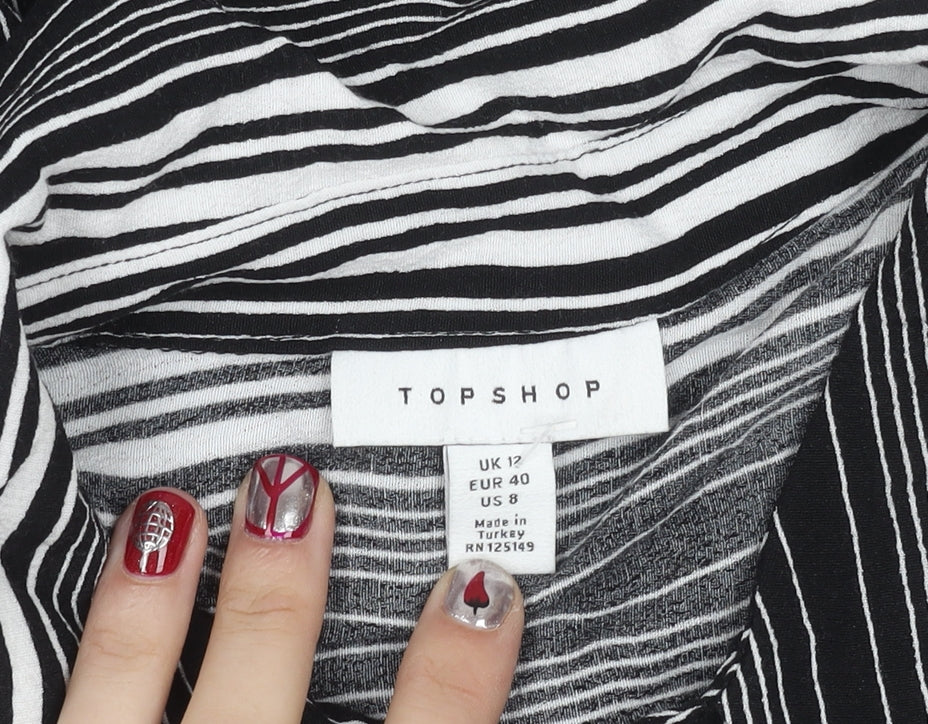 Womens UK Size 12 Topshop Black Basic Button-Up