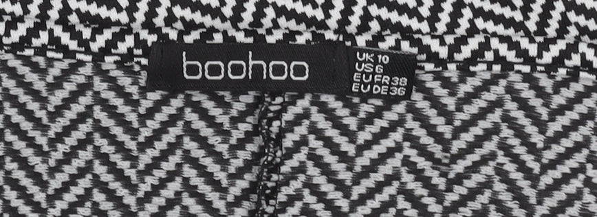 Boohoo Women’s Black Herringbone Bodycon Dress Size 10 Knee-Length