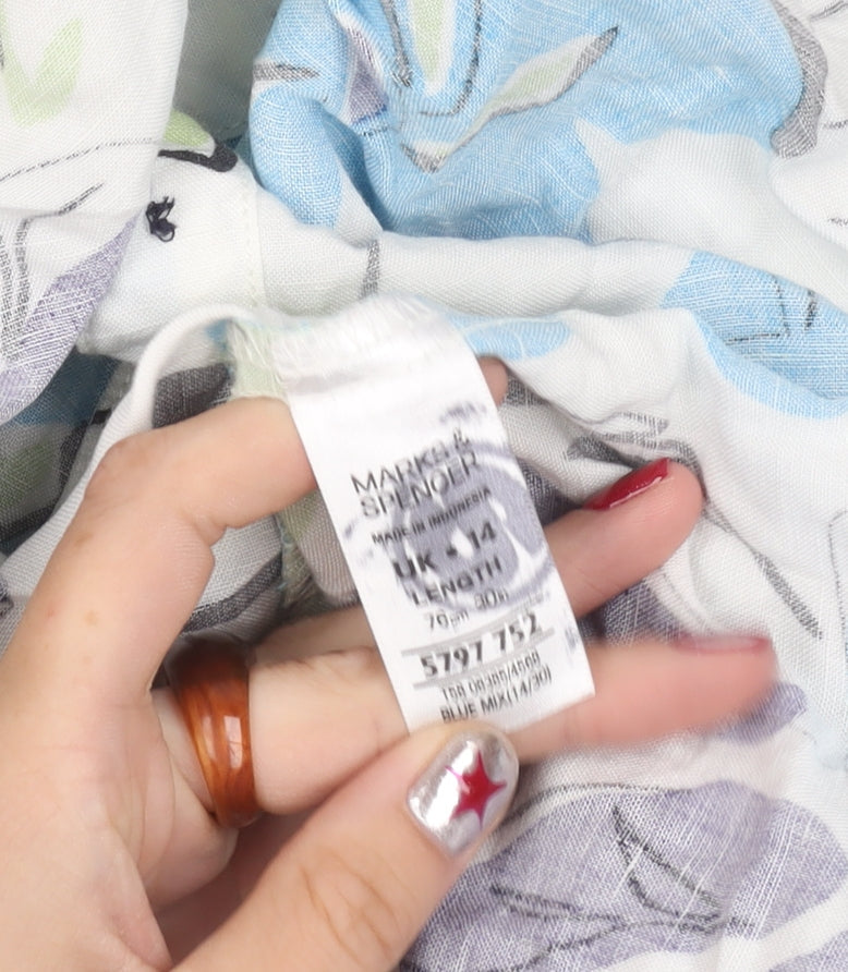 Marks and Spencer Women’s Multicoloured Floral A-Line Midi Skirt UK 14 Linen Viscose