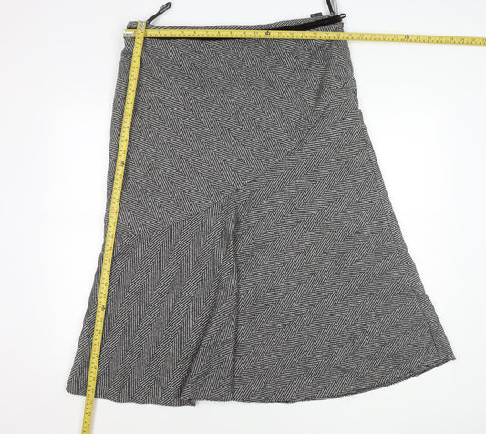 Marks & Spencer Women Black Herringbone Wool Blend Flare Midi Skirt Size 18