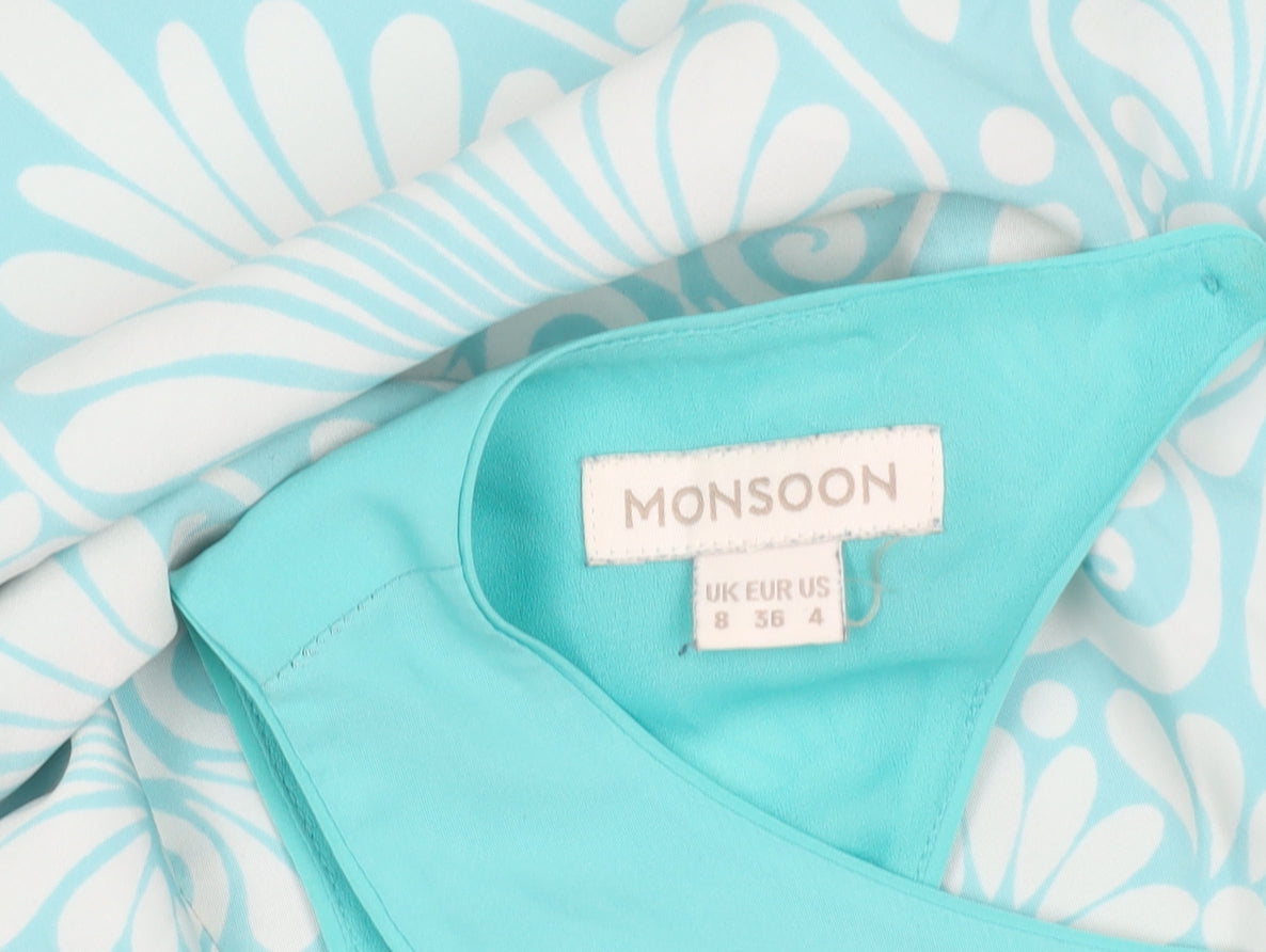 Monsoon Women’s Blue Geometric Print Sheath Dress Size 8