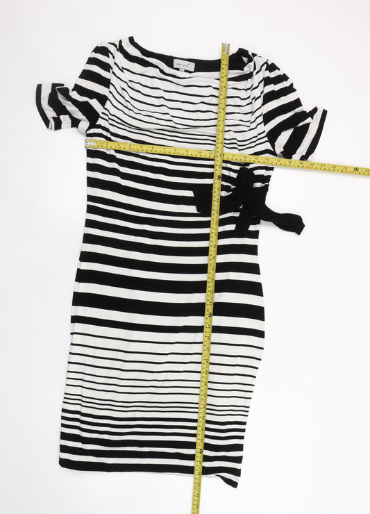 Marks and Spencer Women’s Black Striped Bodycon Bow Dress Size 12