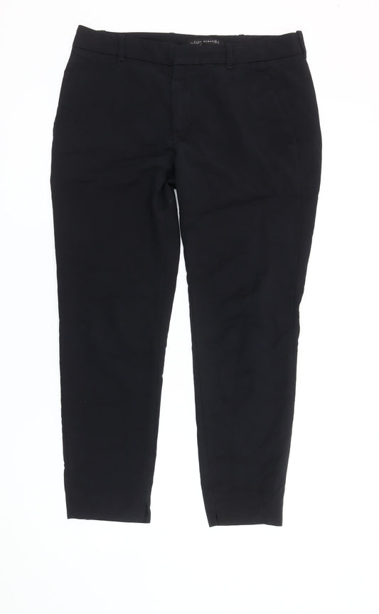 Zara Woman Black Slim Fit Twill Trousers Women's L Workwear Business Stretch