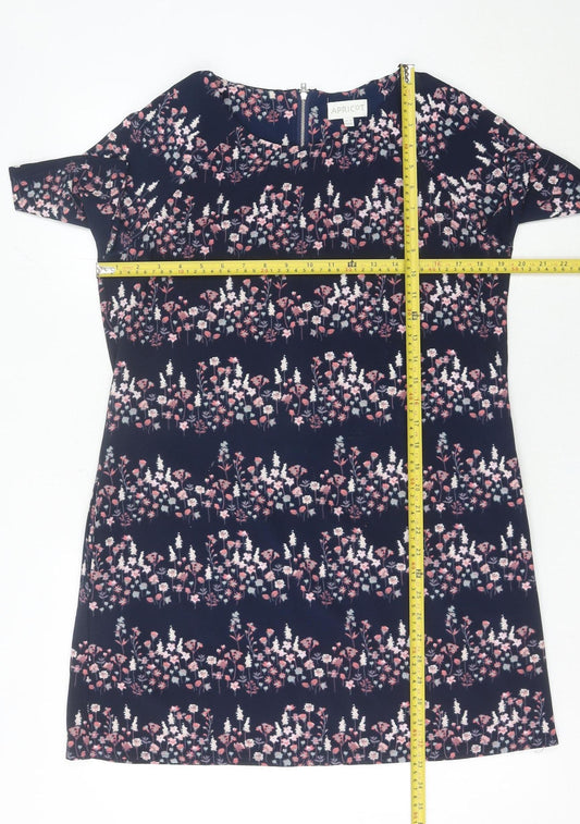 Apricot Women Blue Floral Shift Dress Size 12 Knee Length Short Sleeve