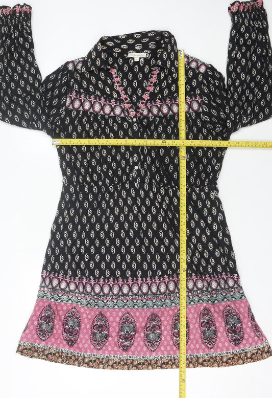 Monsoon Women's Black Paisley Embroidered Shirt Dress M