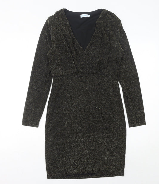 Blue Vanilla Women’s Black Glitter Bodycon Dress Size 10 Knee Length