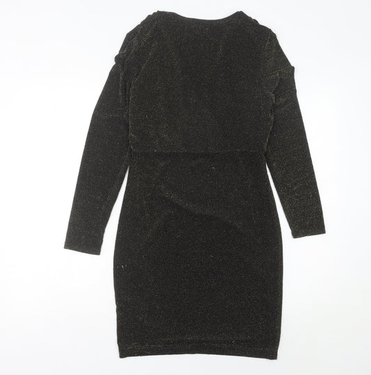 Blue Vanilla Women’s Black Glitter Bodycon Dress Size 10 Knee Length