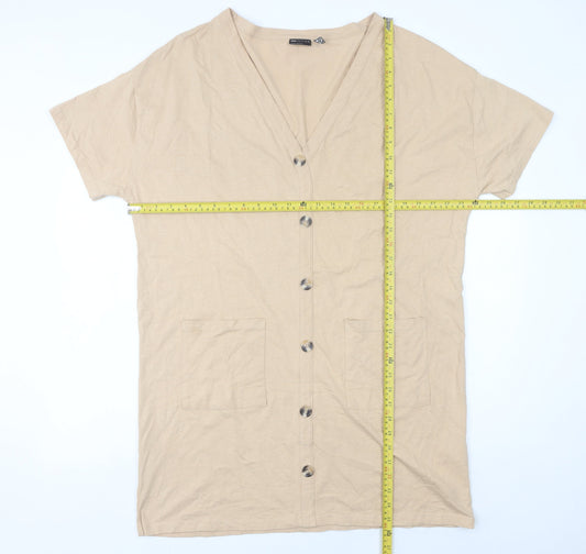 ASOS DESIGN Women’s Beige Cotton Knee Length Shirt Dress Size 16