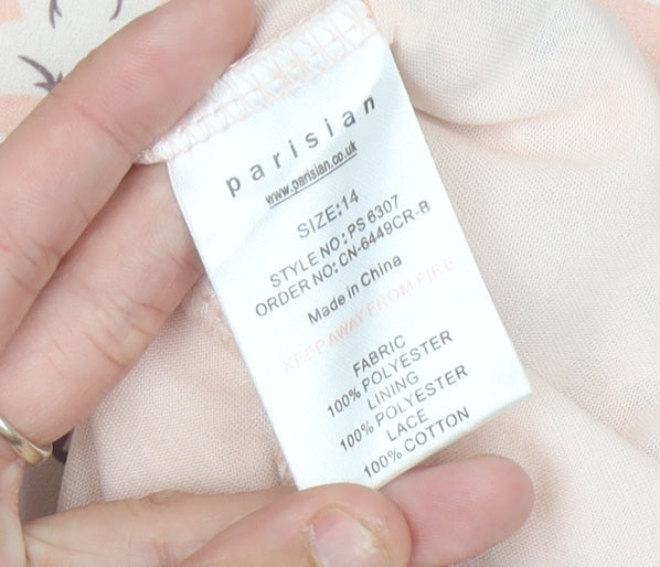 Parisian Women’s Pink Floral Lace Trim Playsuit Size 14 Scoop Neck