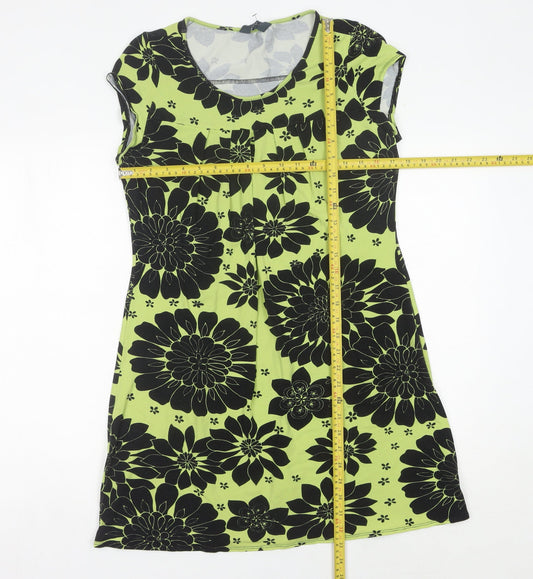 Dorothy Perkins Women's Green Floral Shift Dress Size 14 Knee Length