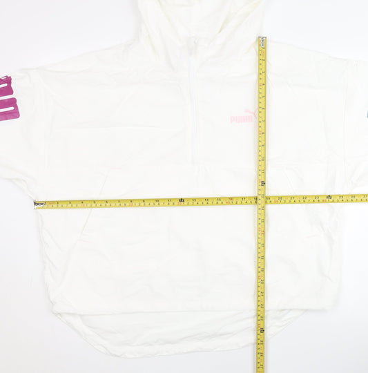 Puma Women’s White XL Windbreaker Hooded 1/2 Zip Lightweight Jacket
