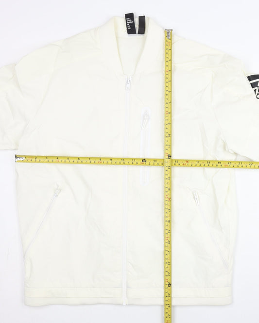Adidas Men's White L Track Jacket Full Zip Nylon Elastane Regular Fit