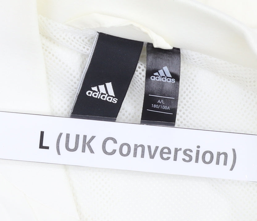 Adidas Men's White L Track Jacket Full Zip Nylon Elastane Regular Fit