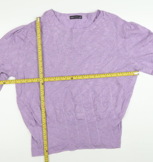Marks and Spencer Women’s Purple XL Puff Sleeve Crew Neck Jumper