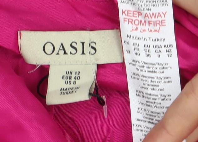 Oasis Women’s Pink Hi-Low Satin Slip Dress Size 12 V-Neck Party