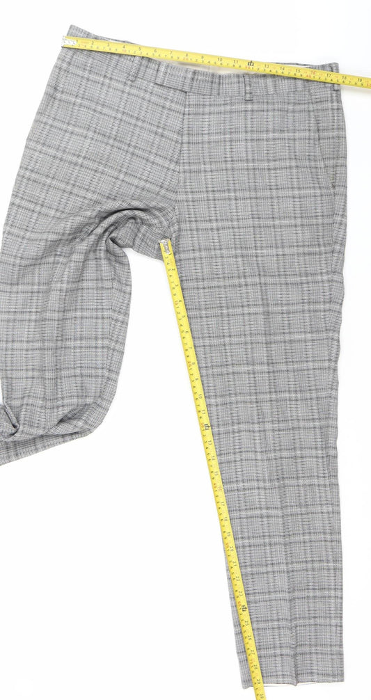 Moss London Men's Grey Check Slim Fit Business Trousers 36W