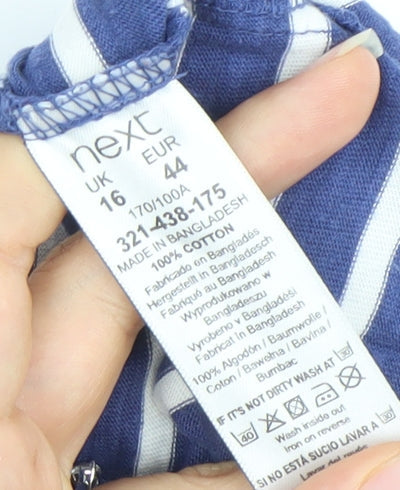 Next Women’s Blue Striped Cotton Knee Length Wrap Dress Size 16