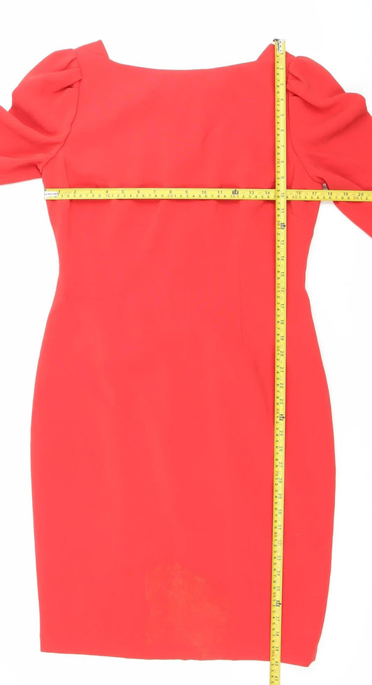 Coast Women’s Red One Shoulder Puff Sleeve Sheath Dress Size 14