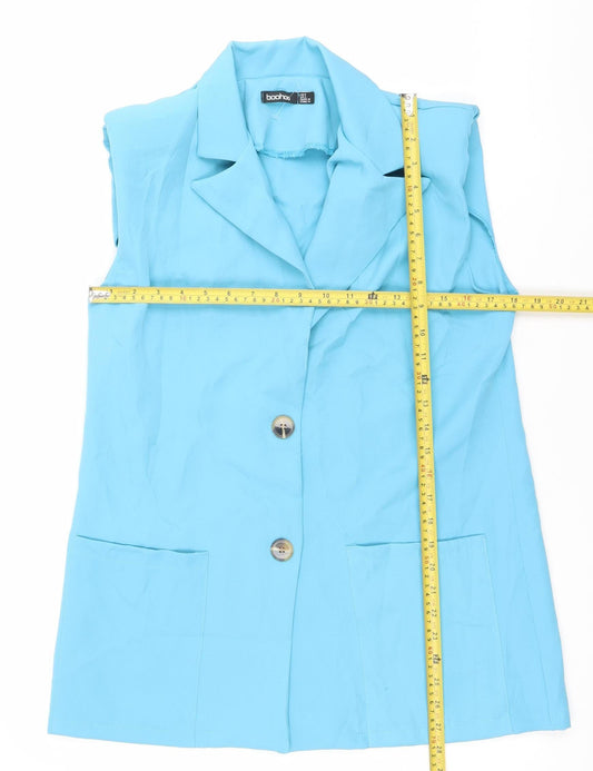 Boohoo Women’s Blue Size 8 Waistcoat Sleeveless Two-Button Woven