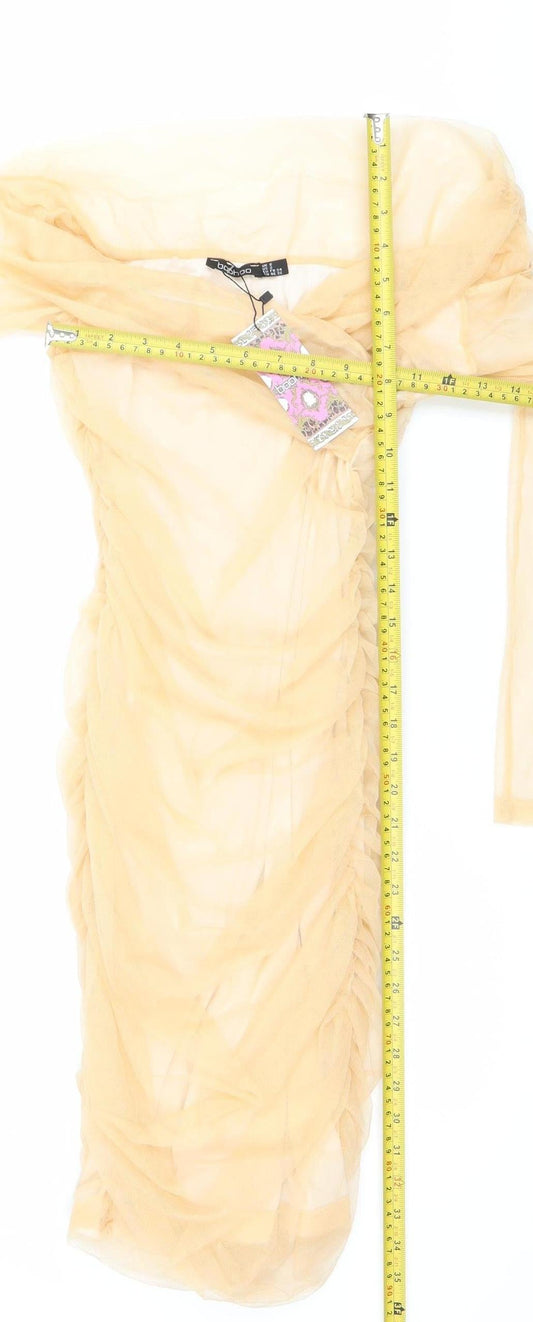 Boohoo Women’s Beige Bardot Bodycon Midi Party Dress Size 6