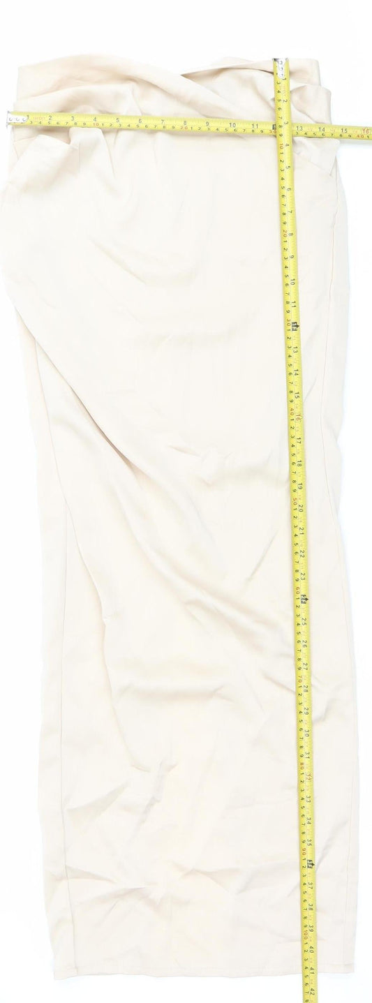 PrettyLittleThing Women’s Beige Long Pencil Skirt Size 6 High Rise Slit