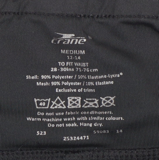 Brand and care label for Crane Women’s Black Compression Shorts M 12-14 Running Cycling Gym