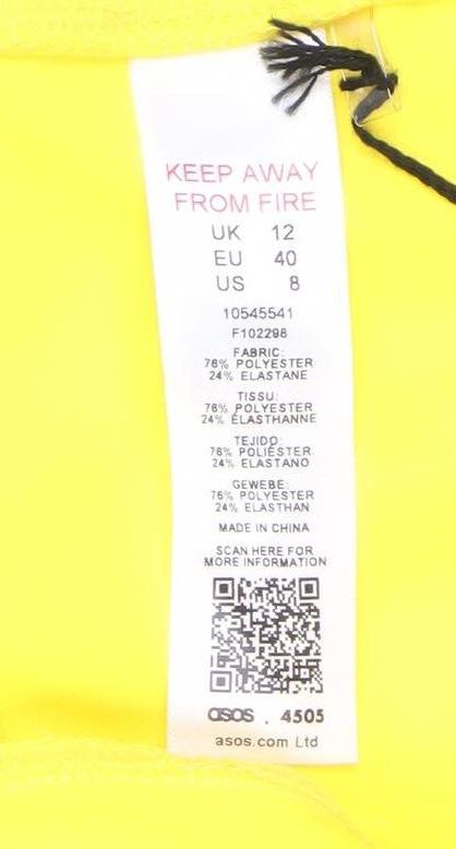 Womens UK Size 12 ASOS Slim Fit Leggings Yellow Leggings