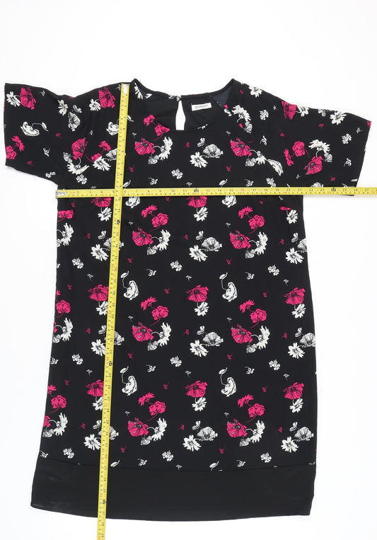 Damart Women’s Black Floral Shift Dress Size 18 Short Sleeve Knee Length