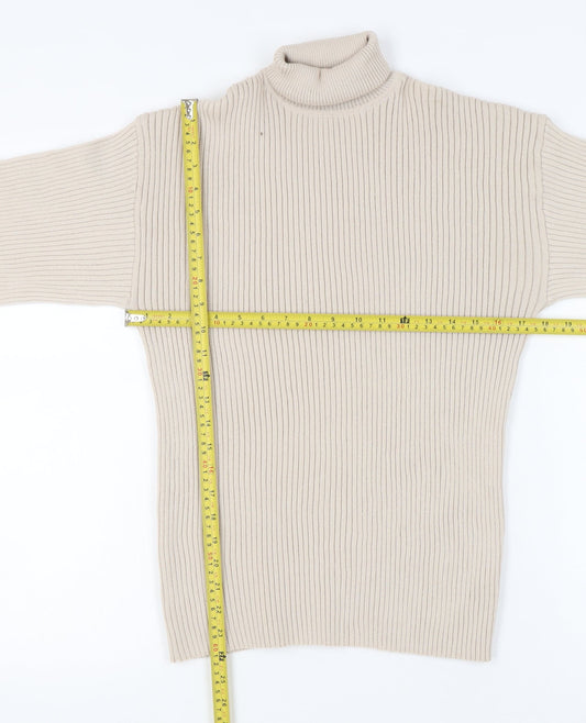 Boohoo Women’s Beige Roll Neck Rib-Knit Pullover Jumper Size M