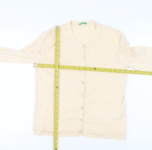 Womens UK Size L United Colors of Benetton Beige Cardigan Jumper