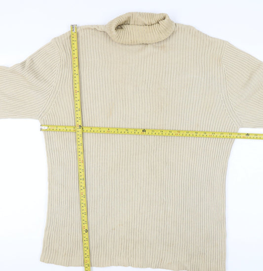 Armando Men’s Beige Roll Neck Cotton Jumper L Regular Fit