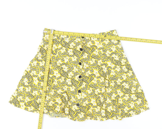 Miss Selfridge Women’s Yellow Floral A-Line High Rise Skirt UK 12