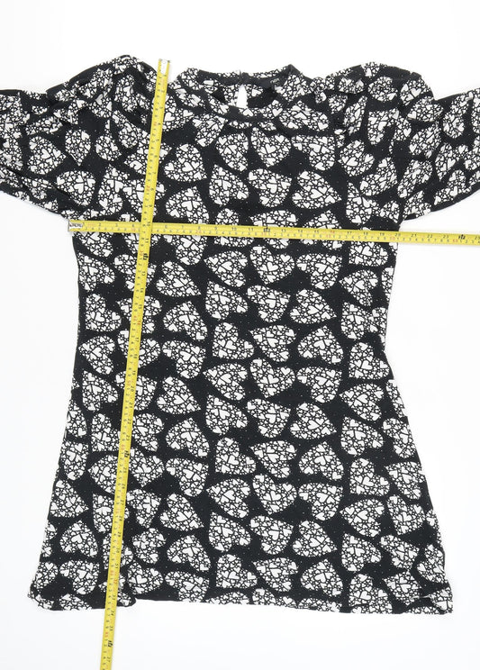 Next Women’s Black Floral Shift Dress Size 12 Knee Length Long Sleeve