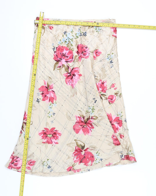 Phase Eight Women’s Beige Floral Silk Midi A-Line Skirt Size 12