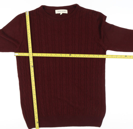 River Island Men’s Red Cable-Knit Crew Neck Jumper Size S