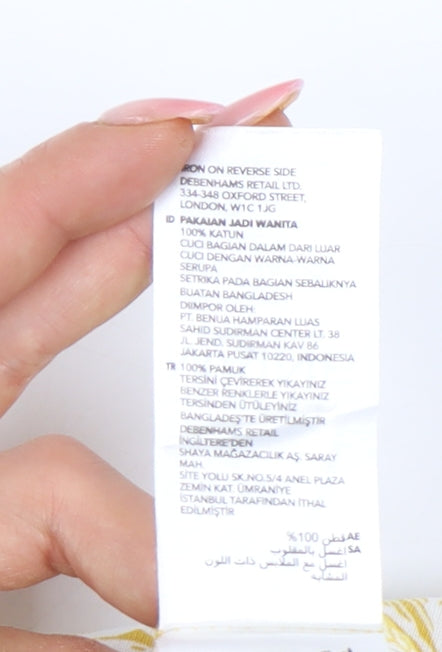 Maine New England Women’s Yellow Floral V-Neck Cotton T-Shirt Size 18