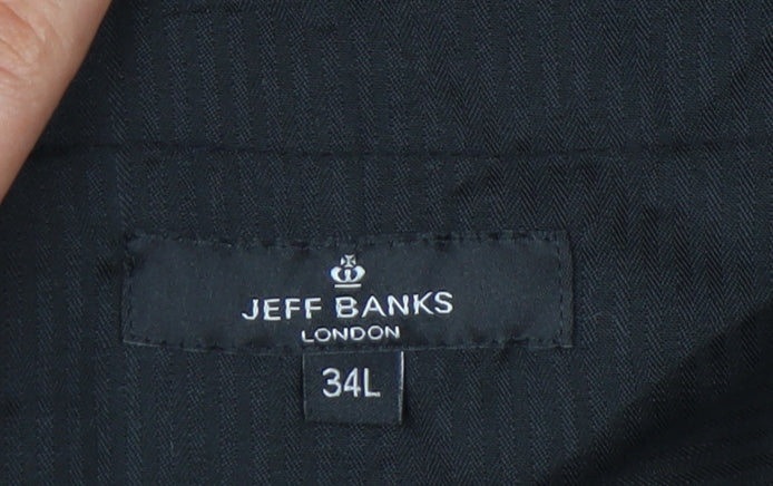 Jeff Banks Men's Grey Check Dress Trousers 34L Wool Blend Straight Fit