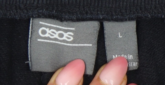 ASOS Men's Black Sweat Shorts L Jersey Elastic Waist Pockets Summer