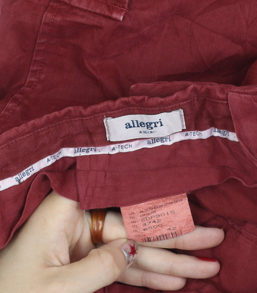 Allegri Men's Red Cargo Trousers M Straight Leg Casual