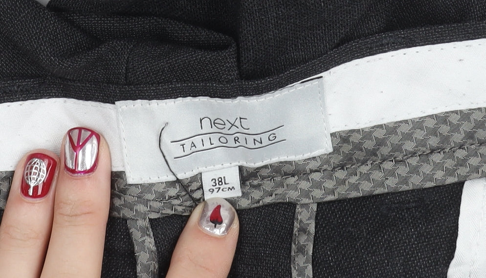 Next Men's Black 38L Dress Pants Wool Blend Flat Front Business Trousers