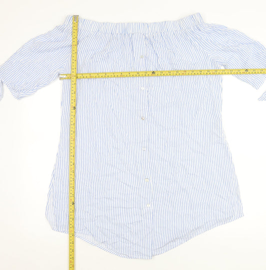New Look Women’s Blue Striped Off Shoulder Shirt Dress Size L