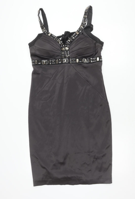 Debut Women's Black Beaded Halter Sheath Knee Dress Size 12