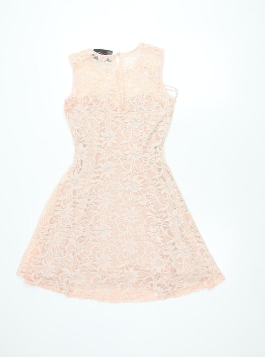 I-X London Women's Pink Size 12 Sleeveless Fit & Flare Lace Dress