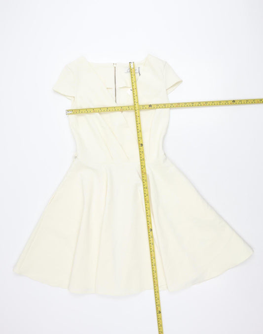 Closet Women’s Ivory Fit & Flare Dress Size 8 Knee Length Cap Sleeve