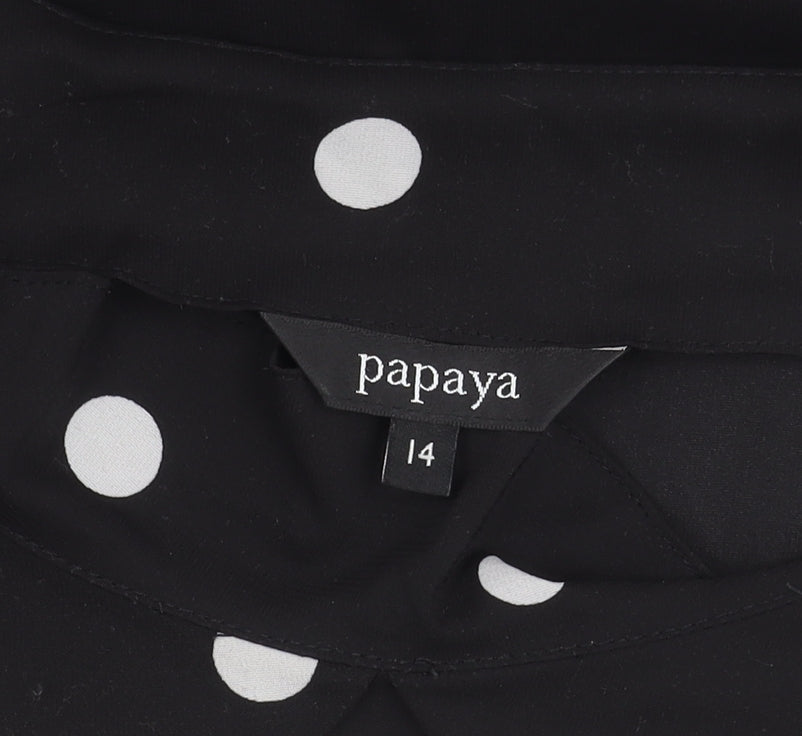 Papaya Women’s Black Polka Dot Chiffon Blouse Size 14 Cap Sleeve