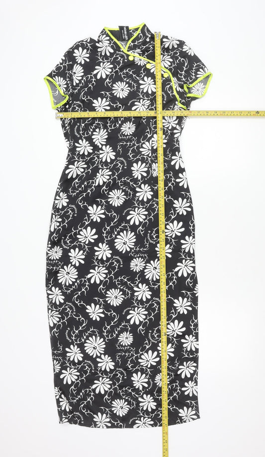 Collusion Women’s Black Floral Long Bodycon Dress Size 8
